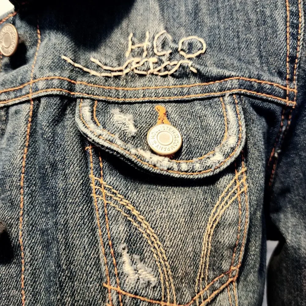 Hollister Cali HCO Skull Crossbones Denim Jean Jacket Medium